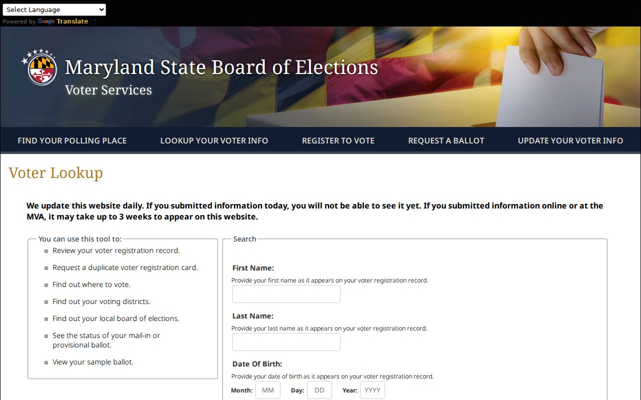 North Laurel voter registration lookup identity fields
